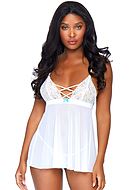 Romantic babydoll, lace cups, crossing straps, mesh skirt